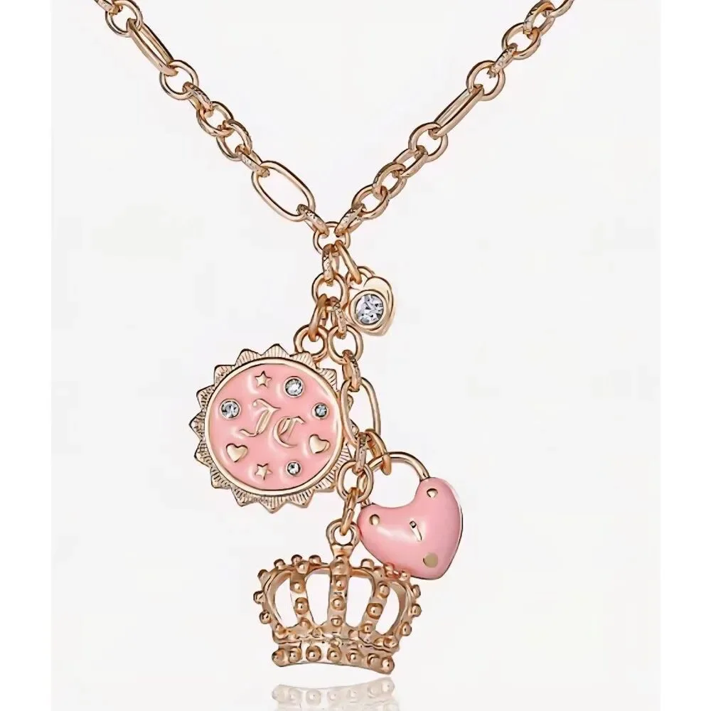 Juicy‎ Couture Logo Crown & Heart Charm Necklace